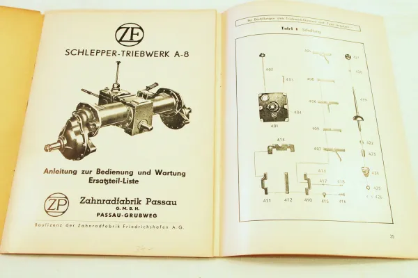 ZF Triebwerk A-8 Ersatzteilliste Ersatzteilkatalog Bedienung und Wartung