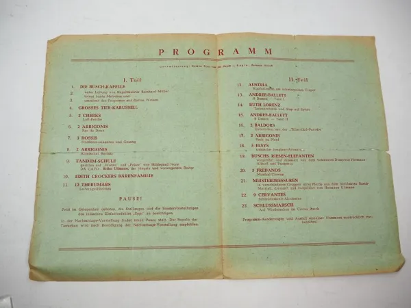 Zirkus Prospekt Spielfolge Circus Busch 1948