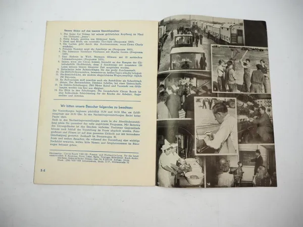 Zirkus Prospekt Spielfolge Circus Busch 1954