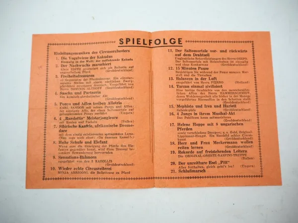 Zirkus Prospekt Spielfolge Circus Helene Hoppe 1942