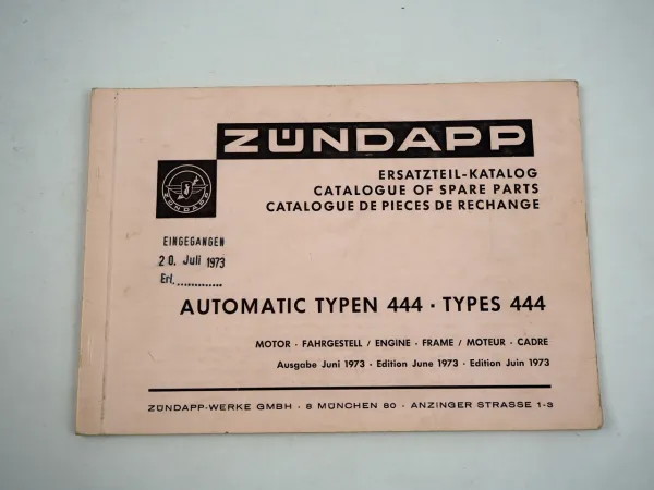 Zündapp Automatic Mofa 50 ccm Typen 444 Ersatzteilliste Ersatzteilkatalog 1973