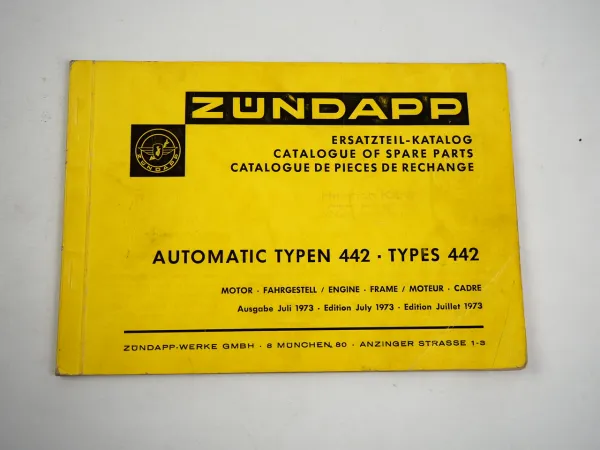 Zündapp Automatic Mofa Moped Typ 442 Ersatzteilliste Ersatzteilkatalog 1973