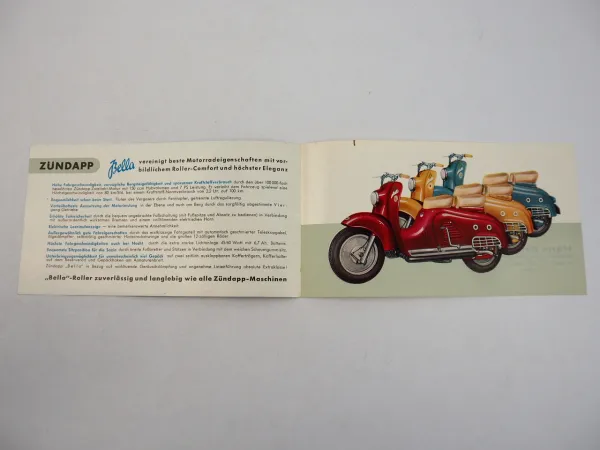 Zündapp Bella 7PS 150ccm Motorroller Motorrad Prospekt 1950/60er Jahre