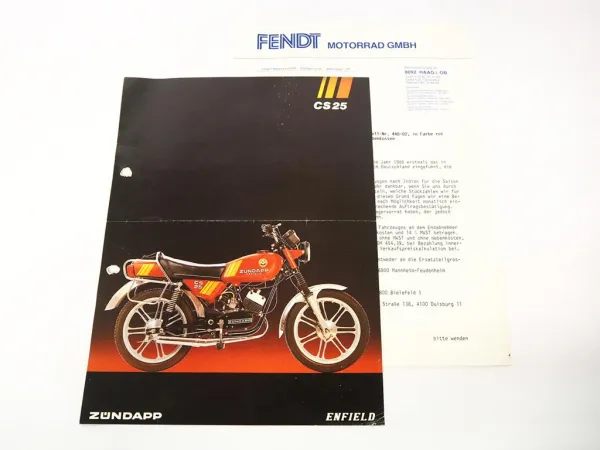 Zündapp Enfield CS 25 Mofa 50 ccm Prospekt Anschreiben 1989