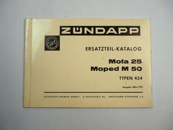 Zündapp Mofa 25 Moped M50 Typ 434 Ersatzteilkatalog Ersatzteilliste 1975