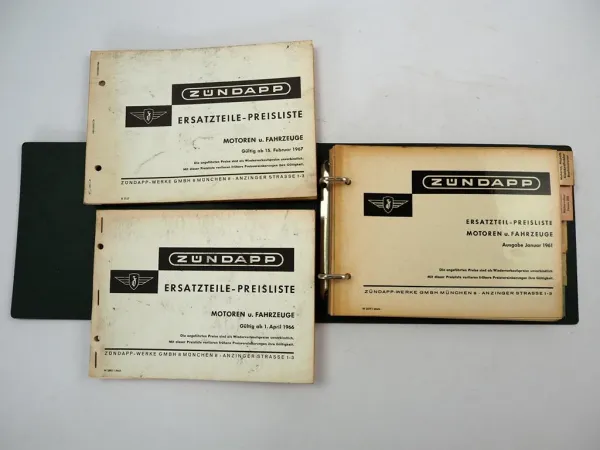 Zündapp Motor Motorrad Moped Roller Preisliste für Ersatzteile 1961 1966 1967