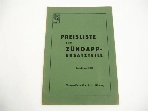 Zündapp Preisliste Ersatzteile Motorrad und stationäre Anlagen 1950