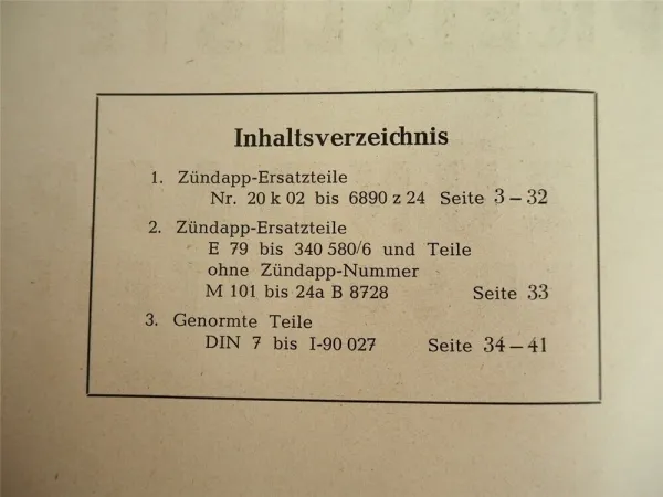 Zündapp Preisliste Ersatzteile Motorrad und stationäre Anlagen 1950