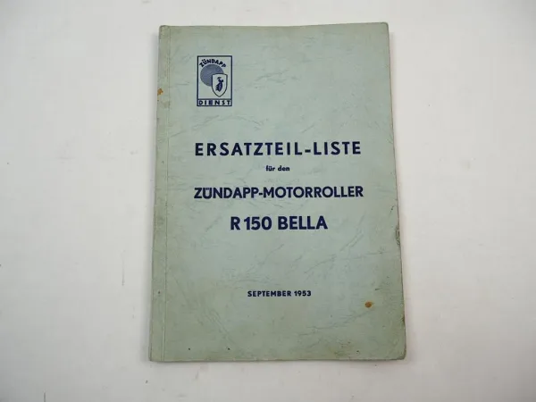 Zündapp R150 Bella Motorroller Ersatzteilliste Ersatzteilkatalog 1953