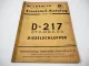 Mc Cormick D-217 Standard Dieselschlepper Ersatzteilkatalog Ersatzteilliste 1960