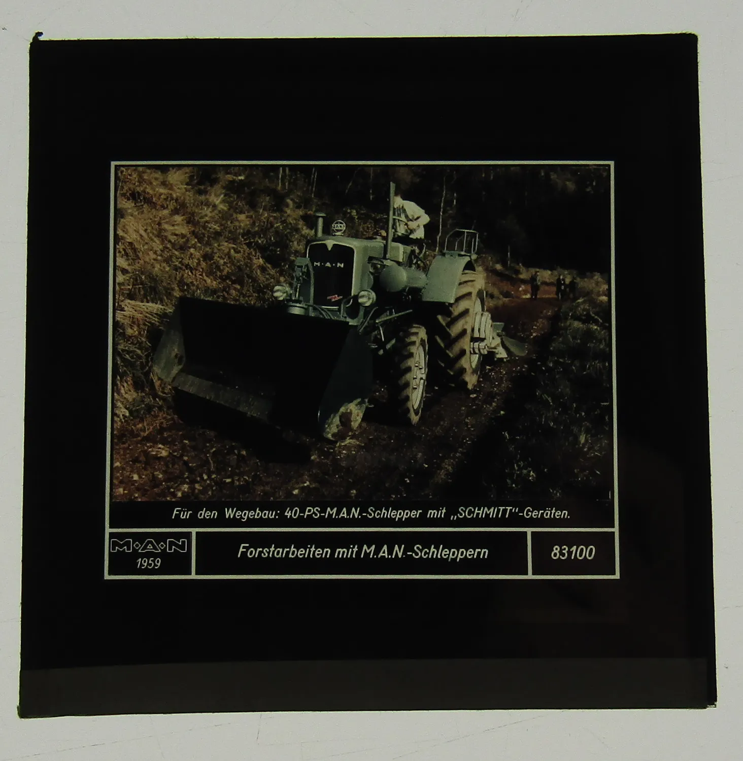 1 Farbdiapositiv MAN Dieselschlepper 40PS mit Schmitt Gerät ca 1960 Original