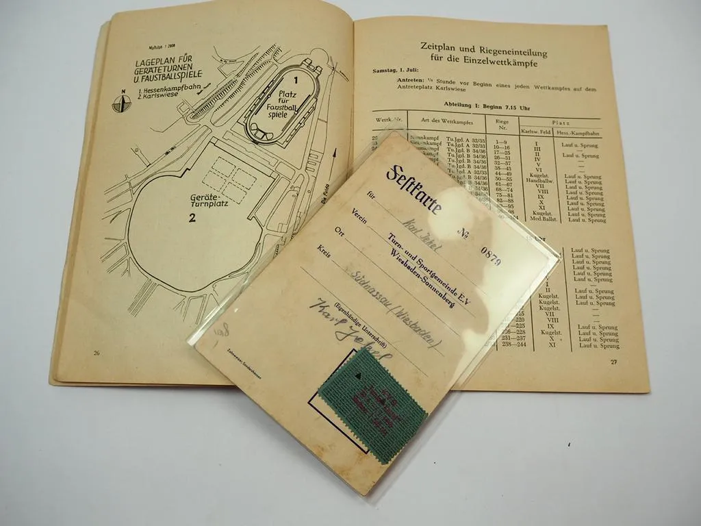 1. Hessisches Landes Turnfest 1950 Kassel Karlswiese Festschrift und Festkarte