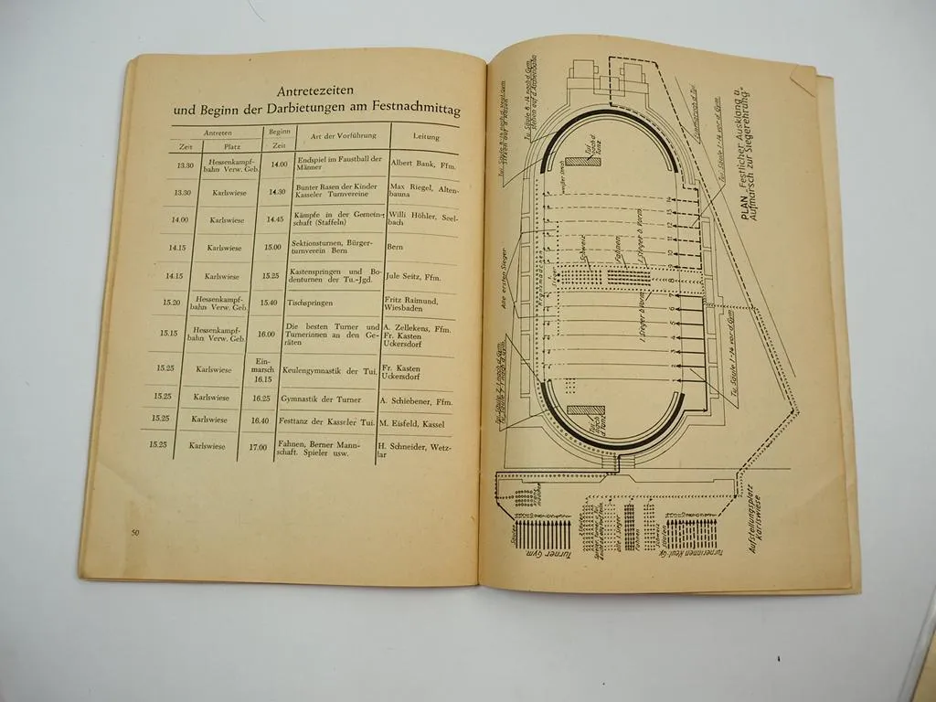 1. Hessisches Landes Turnfest 1950 Kassel Karlswiese Festschrift und Festkarte