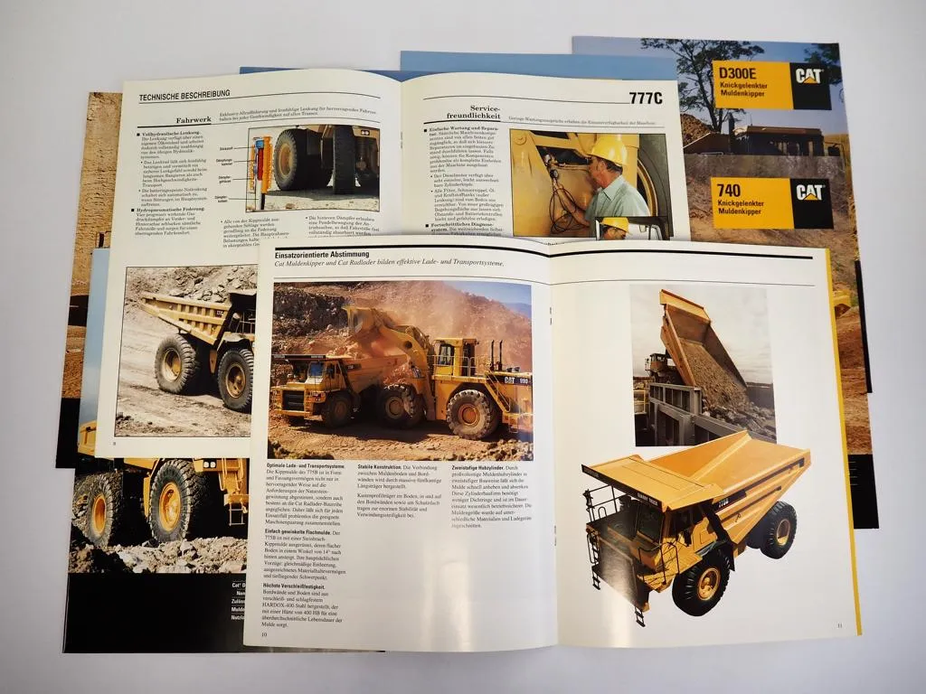 10 Prospekte Caterpillar D300E bis 777C Muldenkipper 1993/2001
