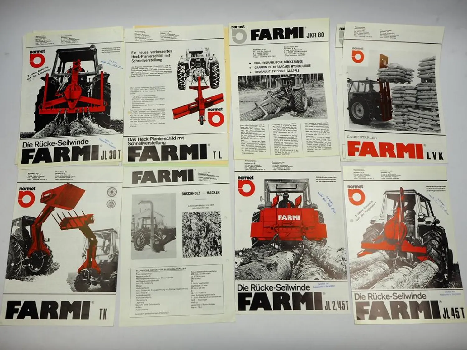 10x Orig. Prospekt Preisliste Farmi Normet Anbaugeräte f. Schlepper 1978 Finnland