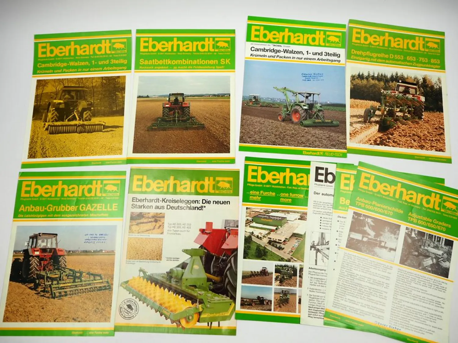 10x Original Prospekt Eberhardt Pflugfabrik Landtechnik Egge Pflug Walzen 1980er