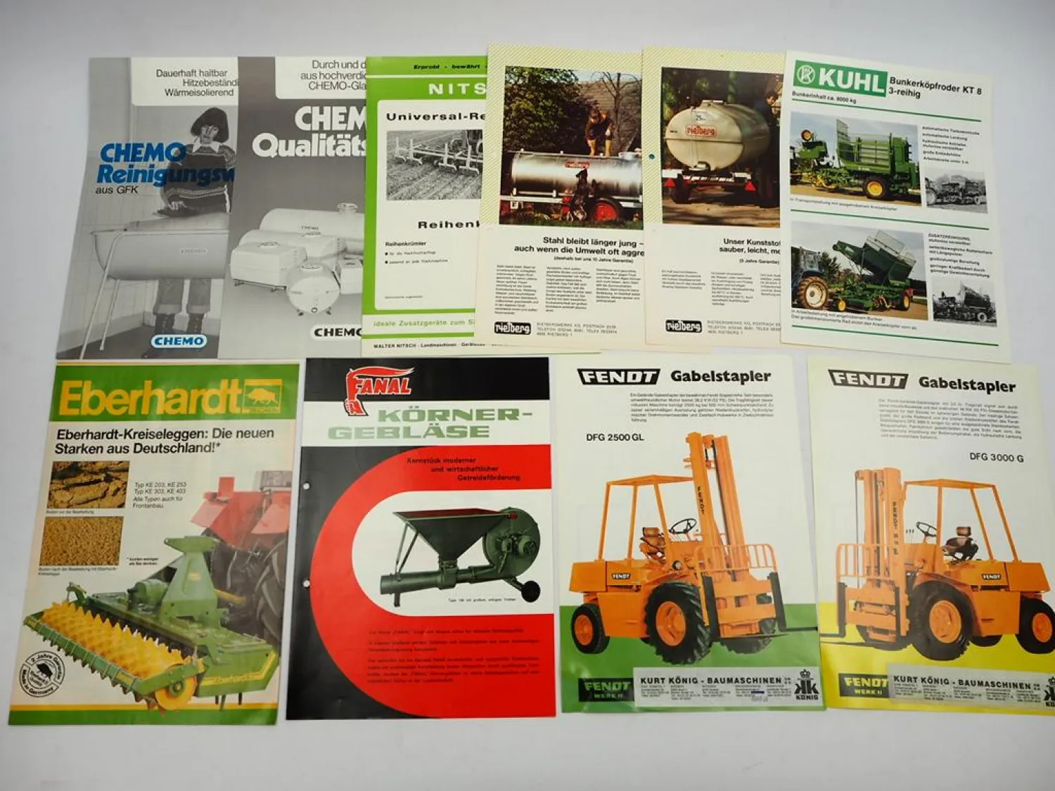 10x Original Prospekt Landtechnik 1970/80er Jahre Fendt Eberhardt Kuhl Nitsch