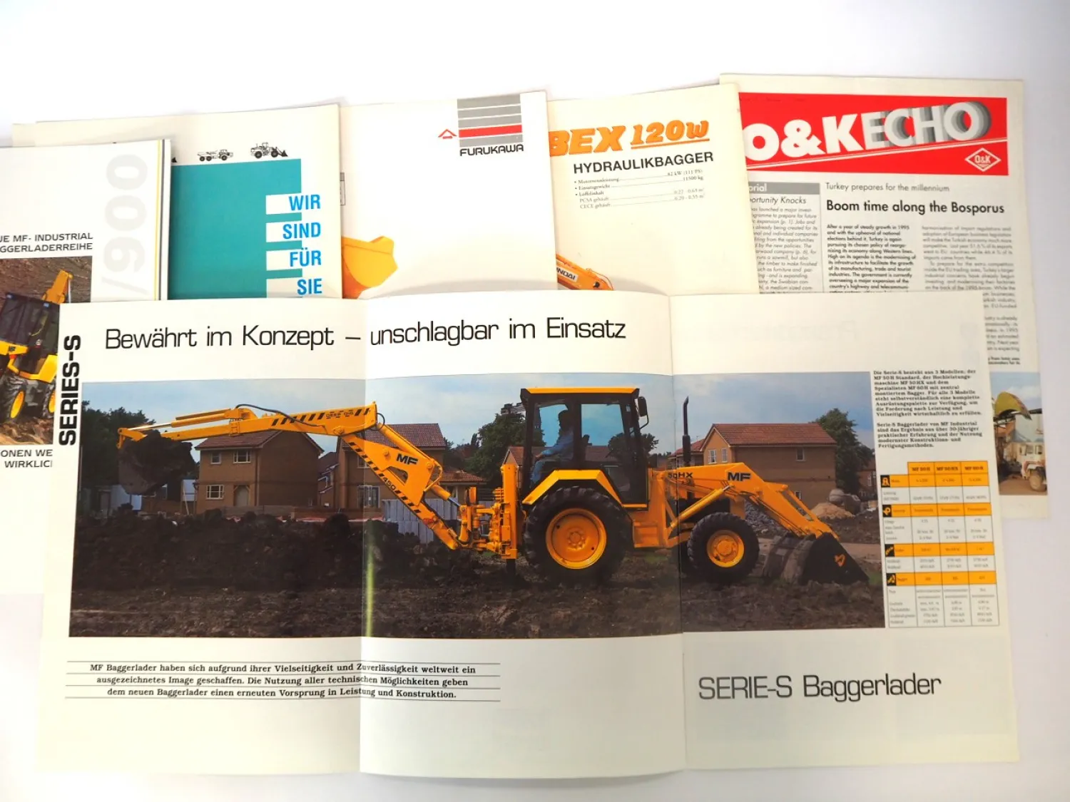 10x Prospekt Gehlmax Hyundai Furukawa MF Radlader Bagger 1980/90er Jahre
