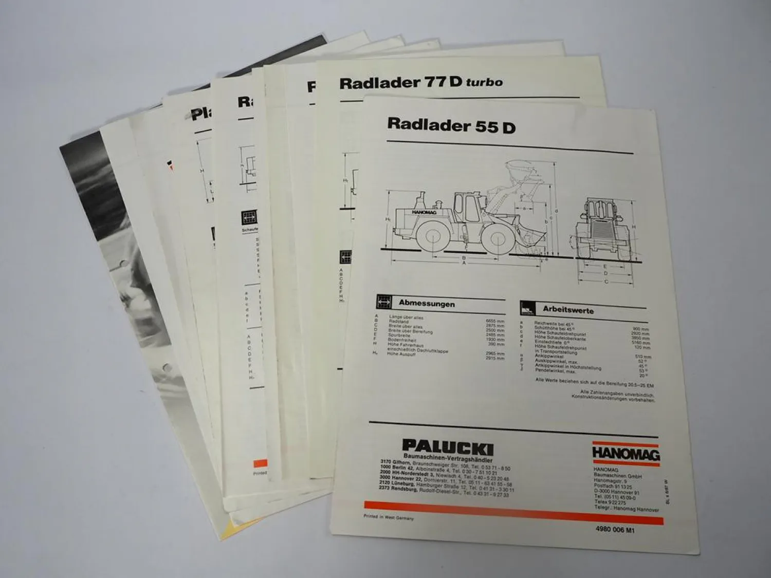 10x Prospekt Hanomag Radlader Compaktor Planierraupe 1980/90er Jahre