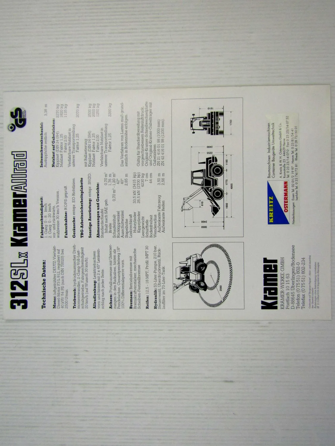 10x Prospekt Kramer Allrad 312SLx Lader 54PS 1994
