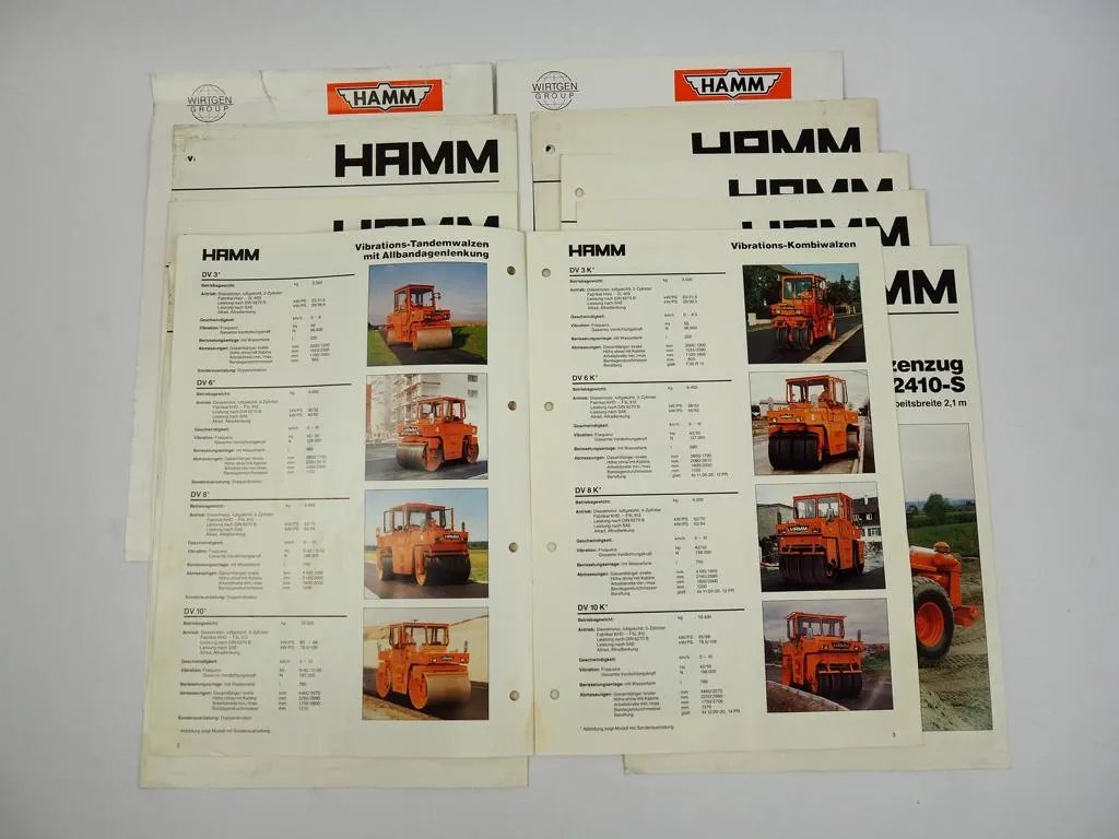 11 Prospekte HAMM Walzen DV Tandemwalze Walzenzug 80er Jahre