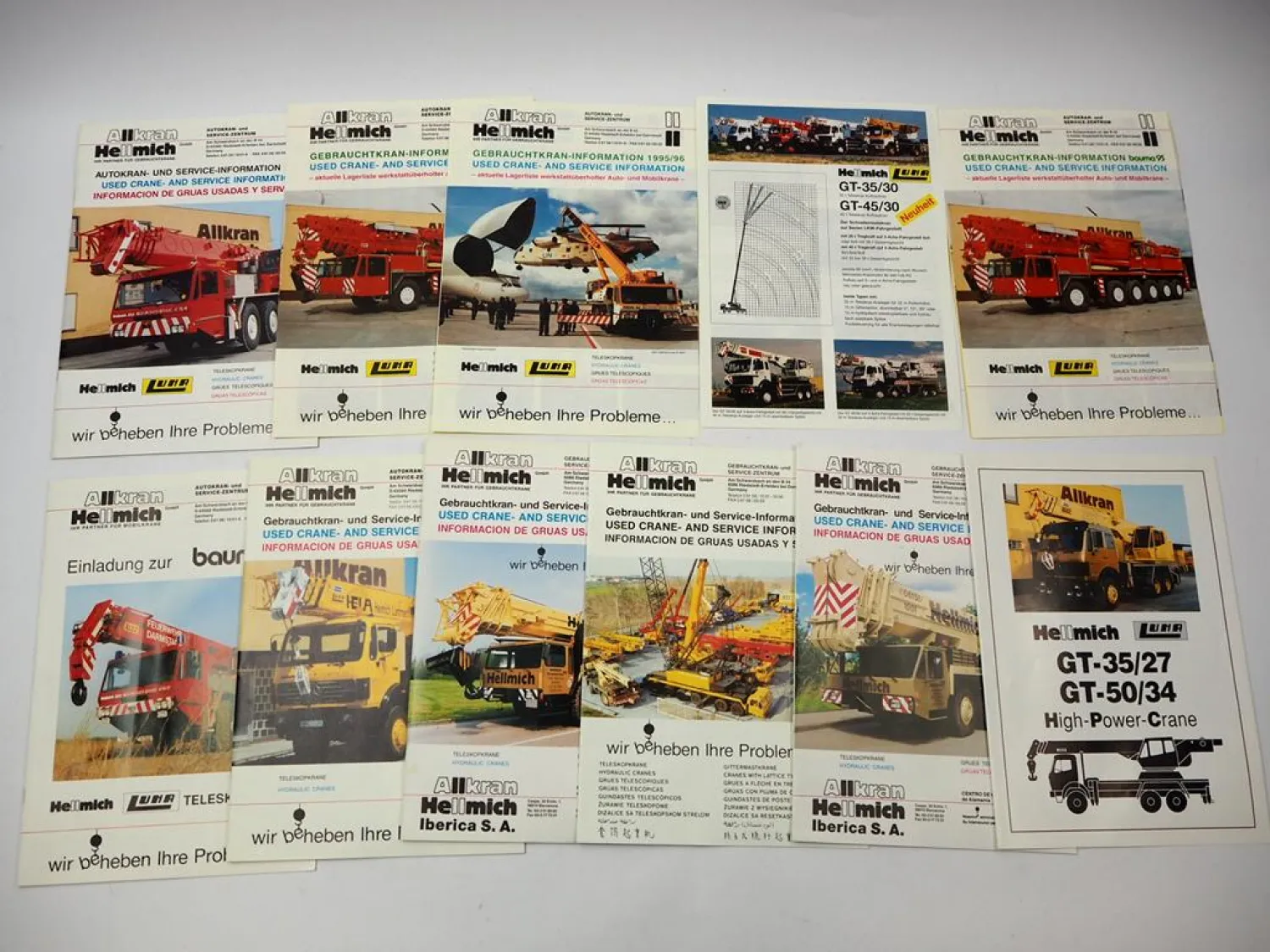 11x Original Prospekt Allkran Hellmich Autokran Gebrauchtkran 1990er Jahre