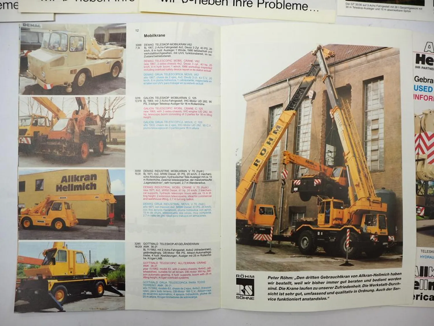 11x Original Prospekt Allkran Hellmich Autokran Gebrauchtkran 1990er Jahre