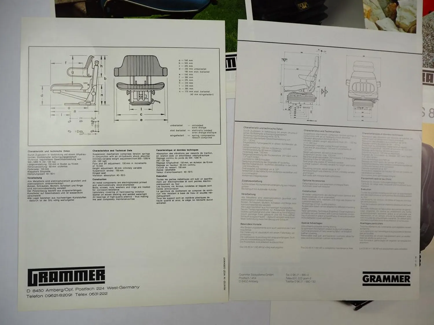 11x Original Prospekt Grammer Sitze für LKW Omnibus Stapler Traktor 1980/90er J.