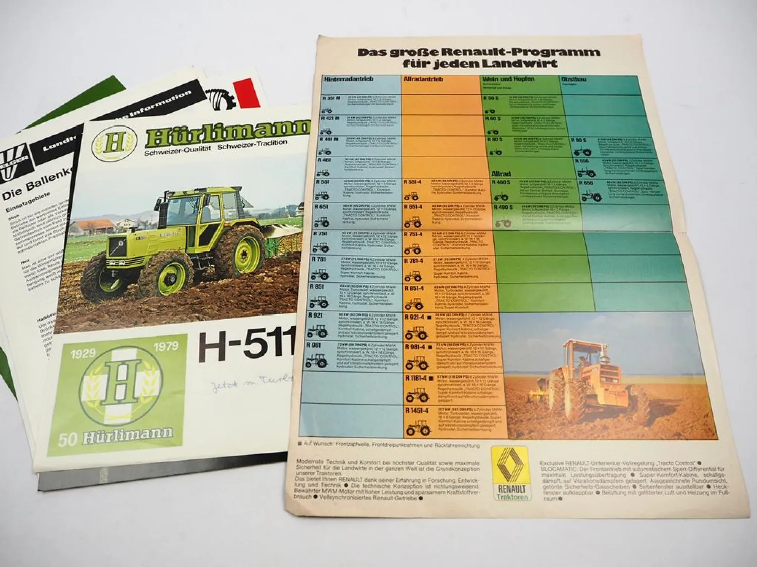 11x Original Prospekt Landtechnik 1970/80er Jahre Hürlimann Renault Welger Fähse