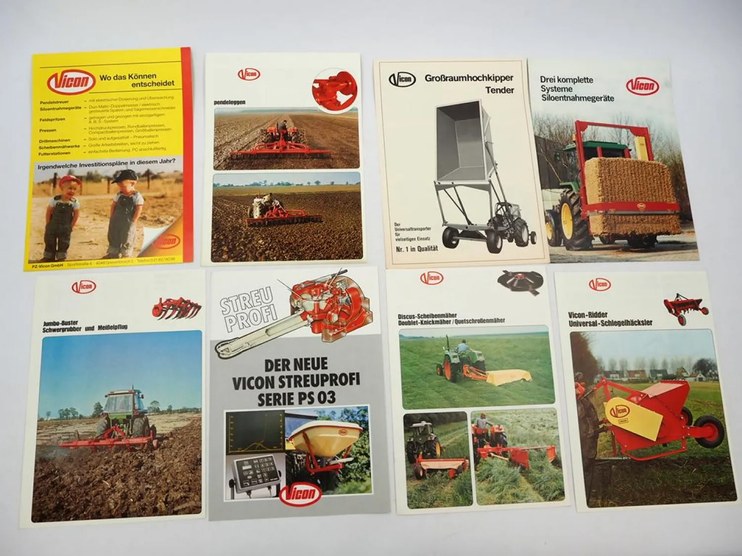 11x Original Prospekt Vicon Landtechnik Düngerstreuer Häcksler 1970/80er Jahre
