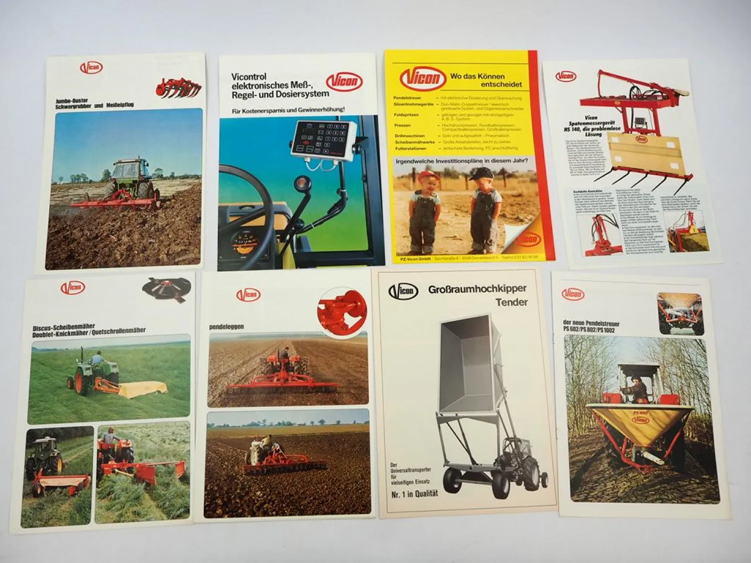 11x Original Prospekt Vicon Landtechnik Düngerstreuer Mähwerke 1970/80er Jahre