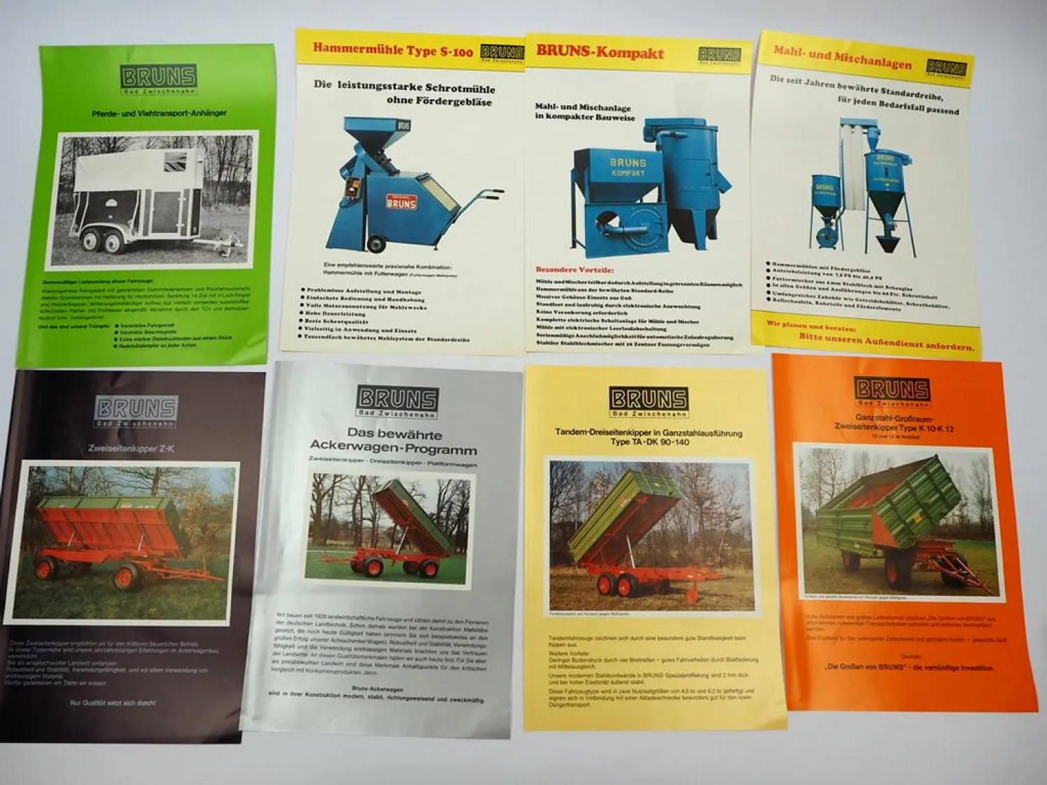 11x Prospekt Mappe Preisliste Bruns Landtechnik Anhänger Ackerwagen ca. 1978