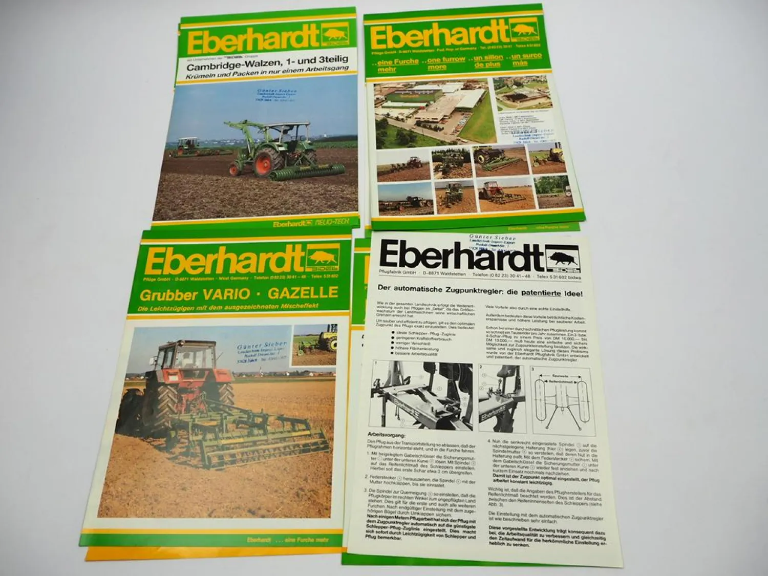 12x Original Prospekt Eberhardt Pflugfabrik Landtechnik Egge Pflug Walzen 1980er