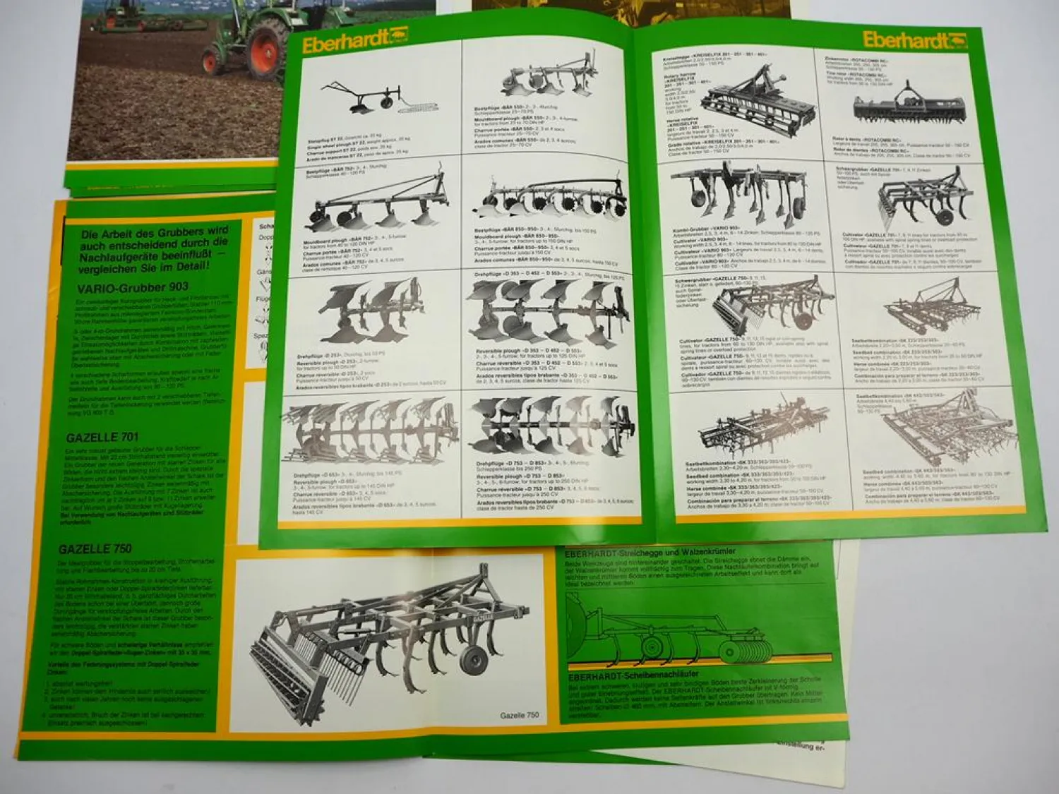 12x Original Prospekt Eberhardt Pflugfabrik Landtechnik Egge Pflug Walzen 1980er
