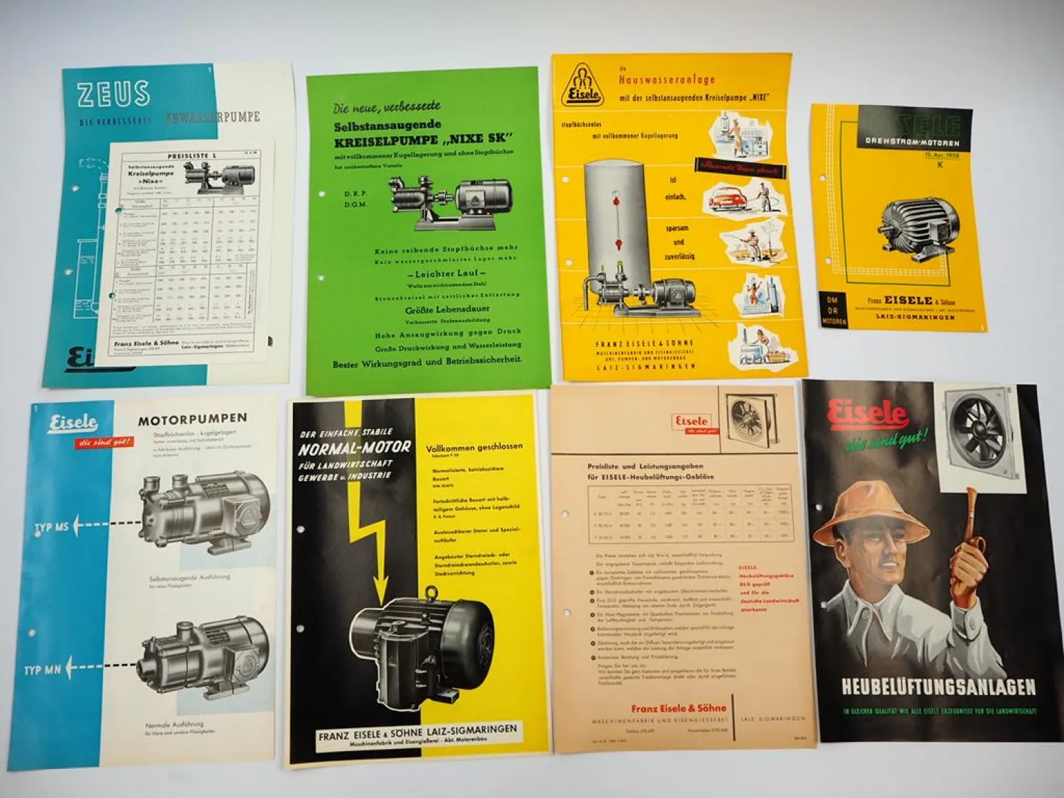 12x Original Prospekt Preisliste Mappe Eisele Landtechnik Pumpen 1950er Jahre