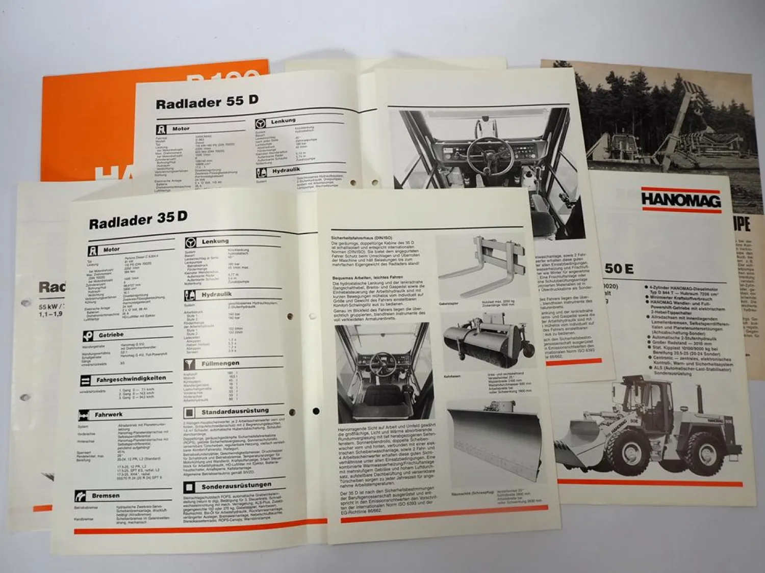 12x Prospekt Hanomag Radlader Raupenbagger Compaktor 1970/80er Jahre