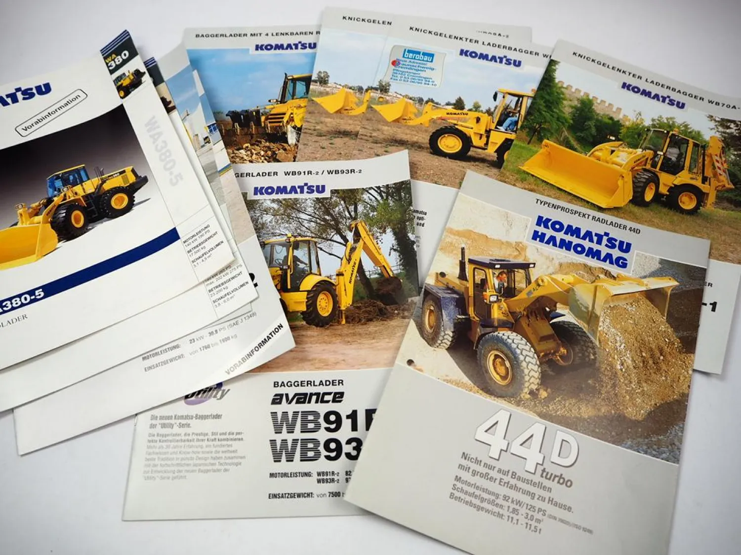12x Prospekt Komatsu Laderbagger Baggerlader WB Radlader WA Kompaktlader SK 1999