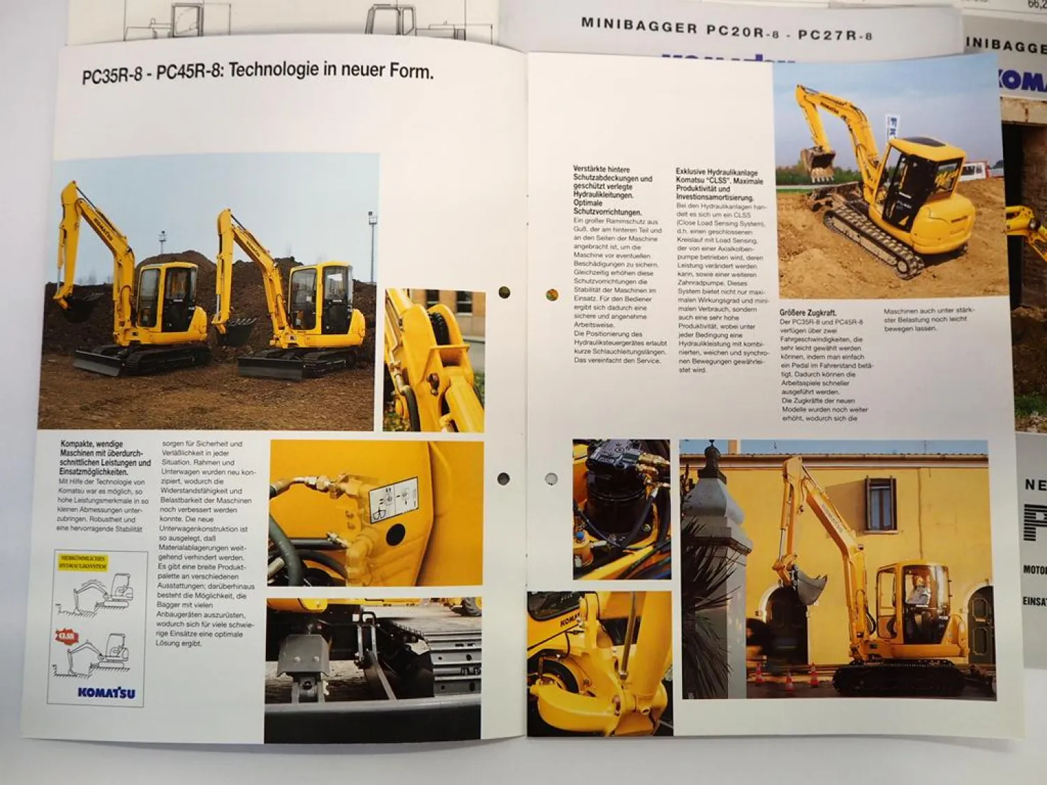 12x Prospekt Komatsu PC Raupenbagger Minibagger 1990/2000er Jahre