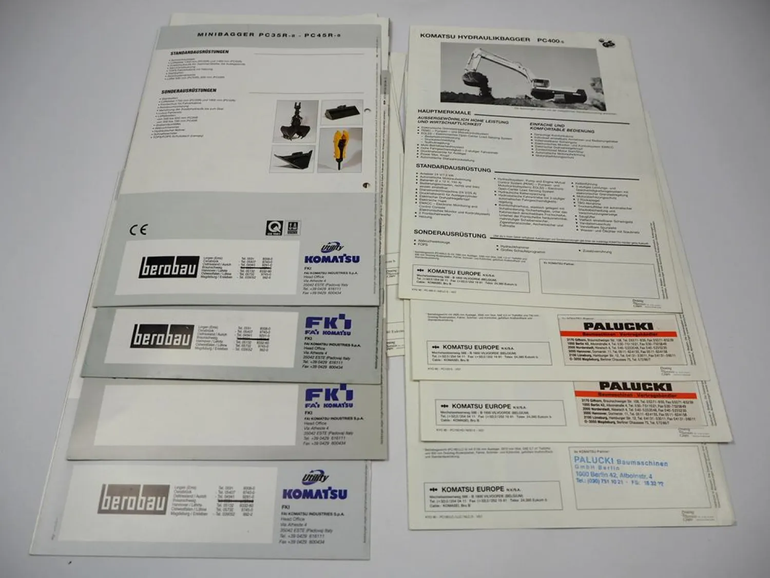 12x Prospekt Komatsu PC Raupenbagger Minibagger 1990/2000er Jahre