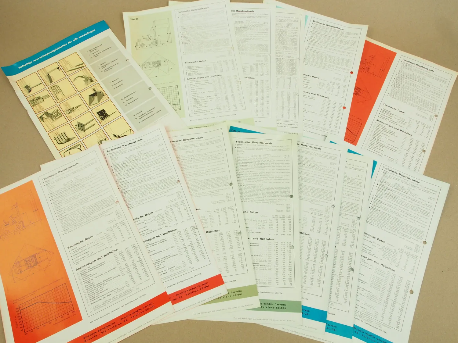 13 Prospekte Fiat OM Stapler E BIM DIM BM und DM von 1965/66