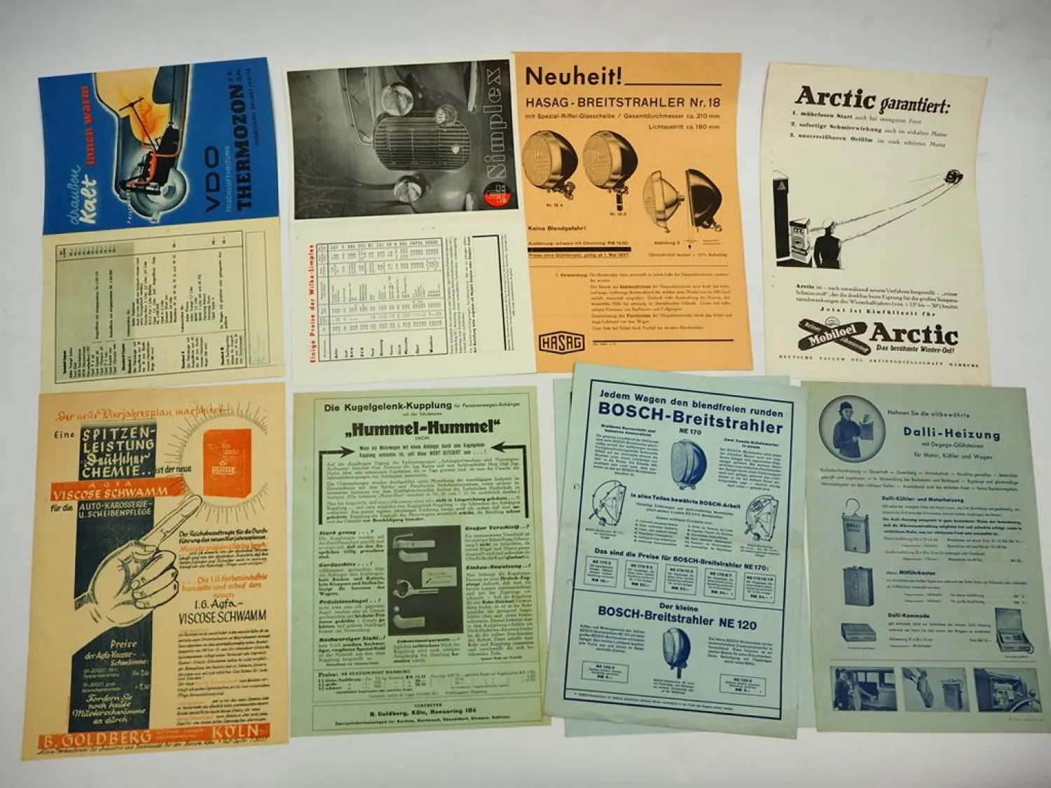 13x Original Prospekt Autozubehör 1930er Jahre Elektrik Heizung Ketten