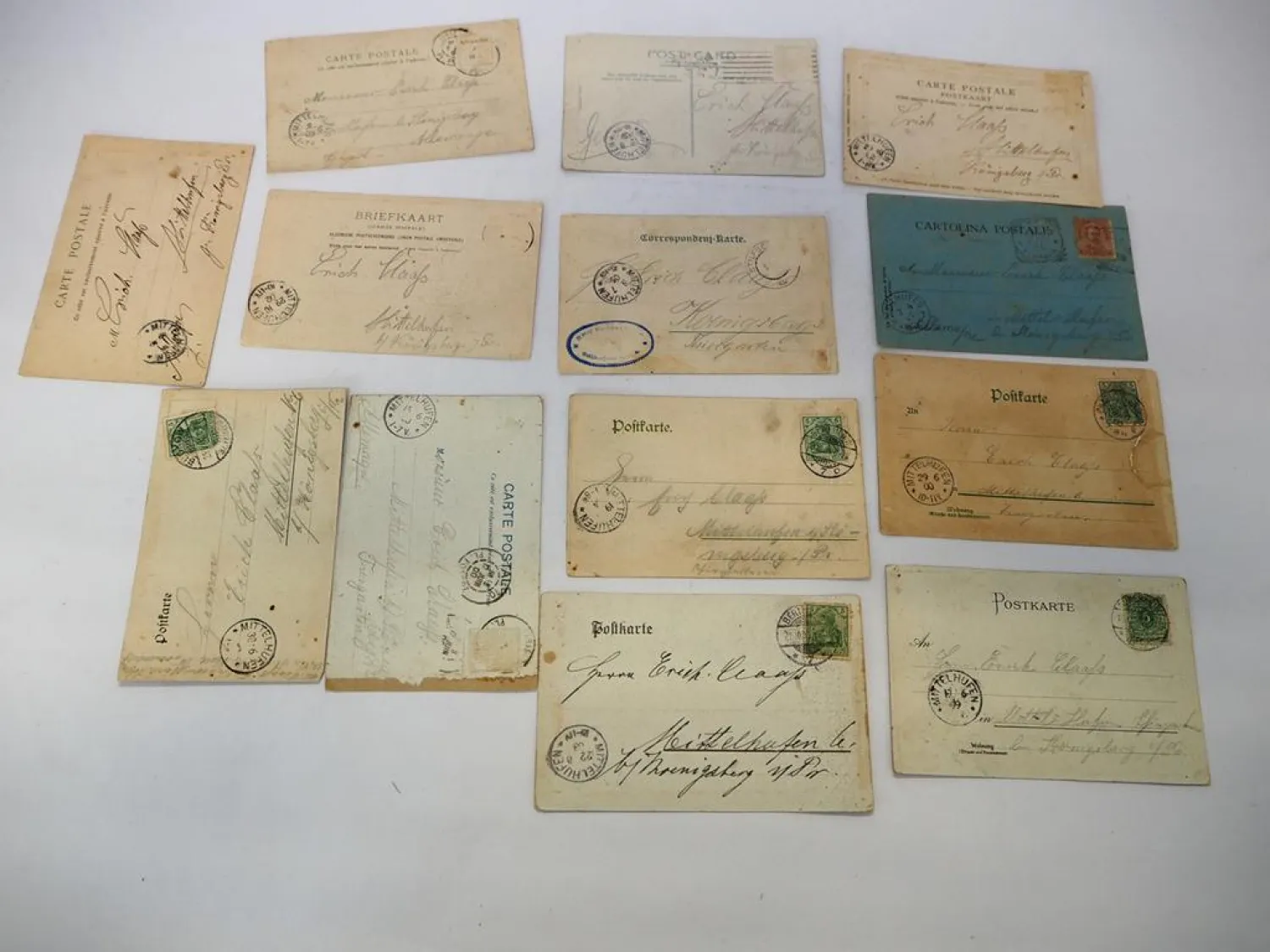 13x Poststempel Mittelhufen Königsberg Ostpreußen 1899 bis 1905 auf Postkarten