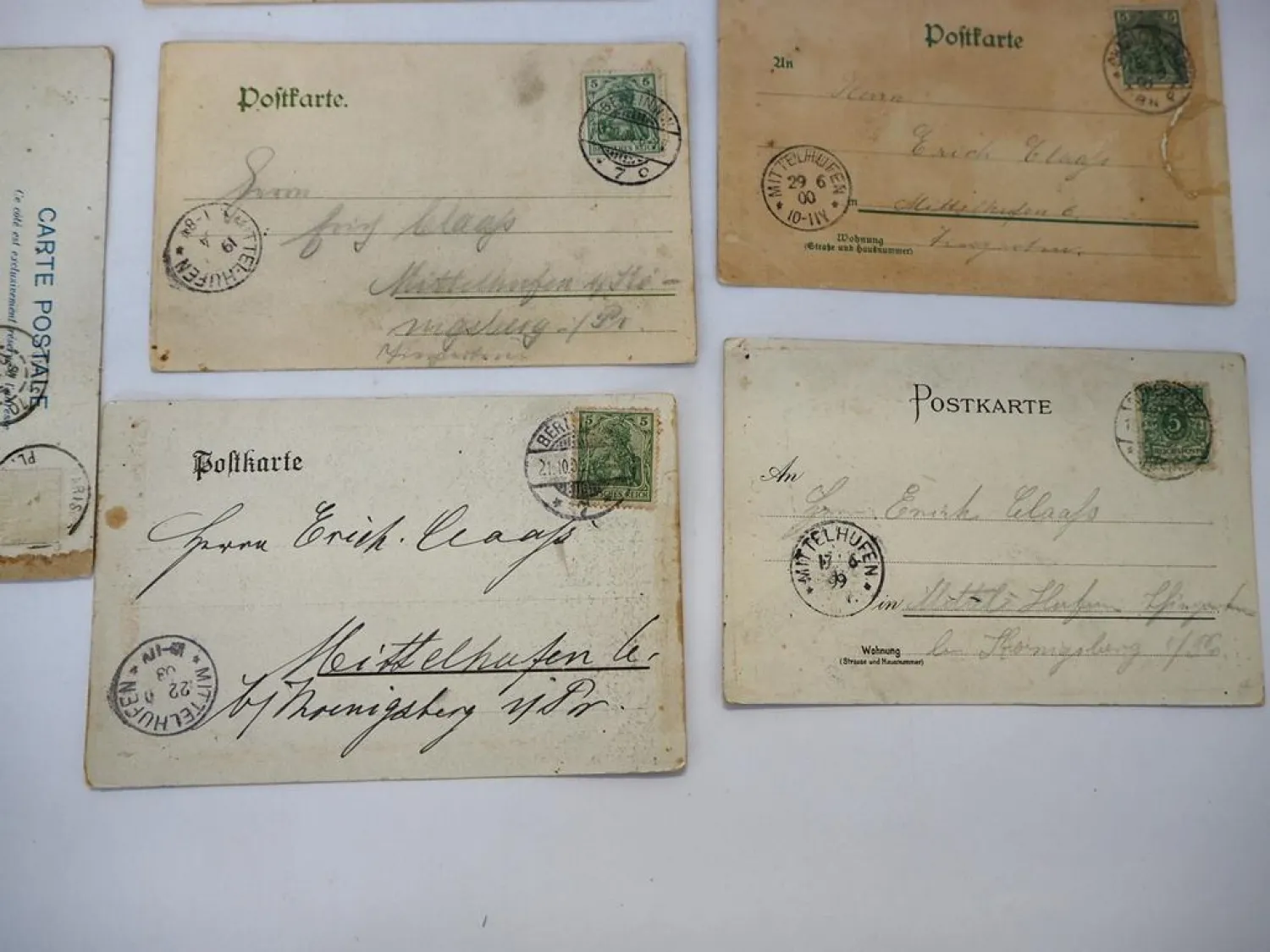 13x Poststempel Mittelhufen Königsberg Ostpreußen 1899 bis 1905 auf Postkarten