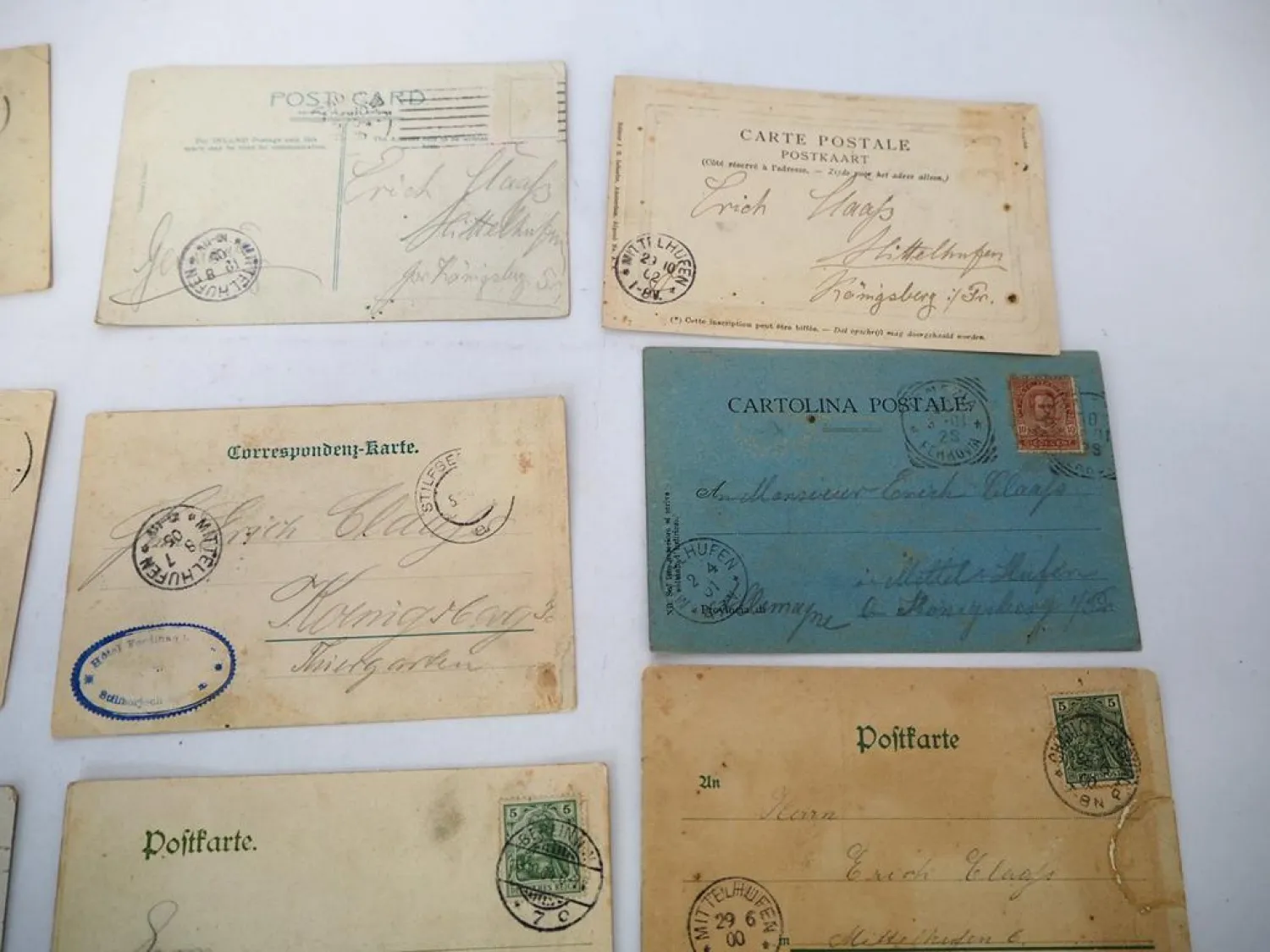 13x Poststempel Mittelhufen Königsberg Ostpreußen 1899 bis 1905 auf Postkarten