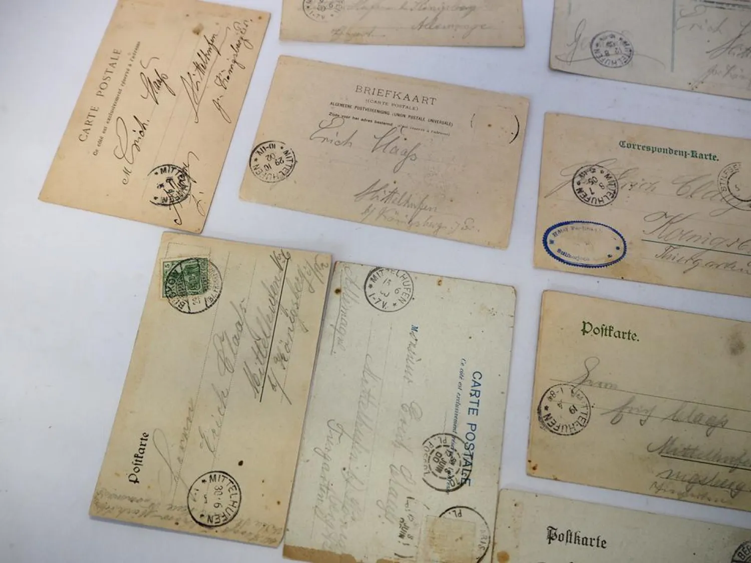 13x Poststempel Mittelhufen Königsberg Ostpreußen 1899 bis 1905 auf Postkarten