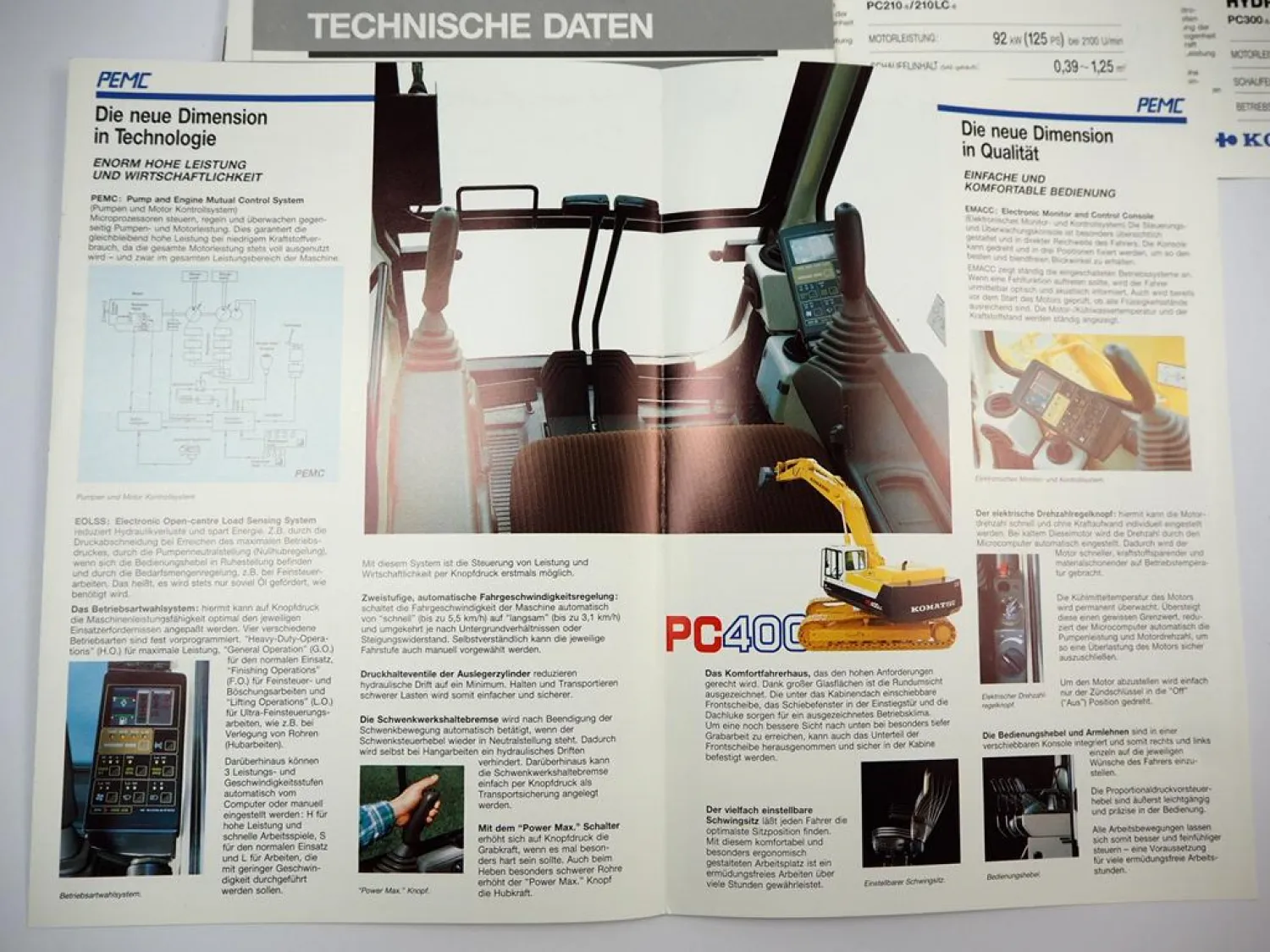 13x Prospekt Komatsu PC Raupenbagger Hydraulikbagger 1990er Jahre