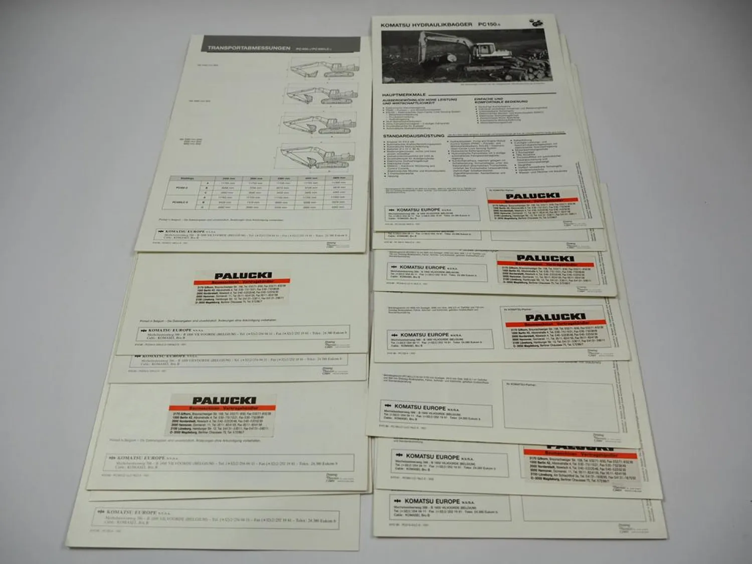 13x Prospekt Komatsu PC Raupenbagger Hydraulikbagger 1990er Jahre
