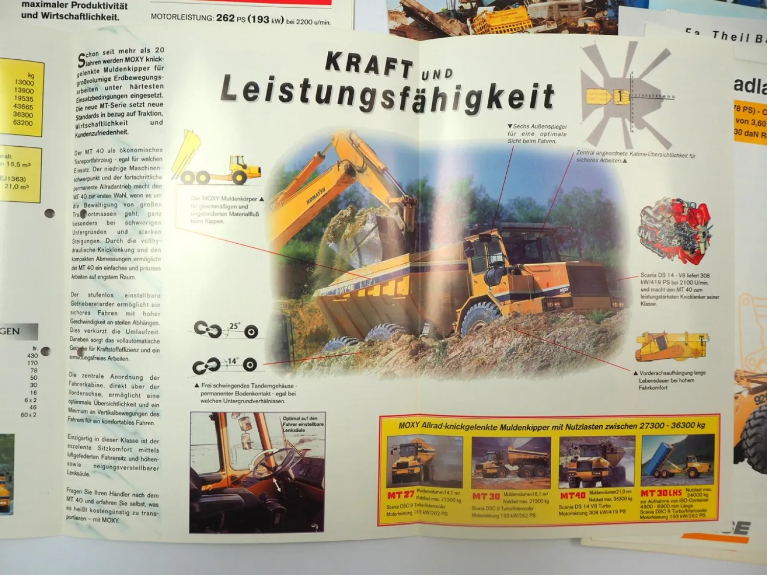 13x Prospekt Moxy Case Bomag Fuchs Baumaschinen Kipper Radlader 1980/90er Jahre