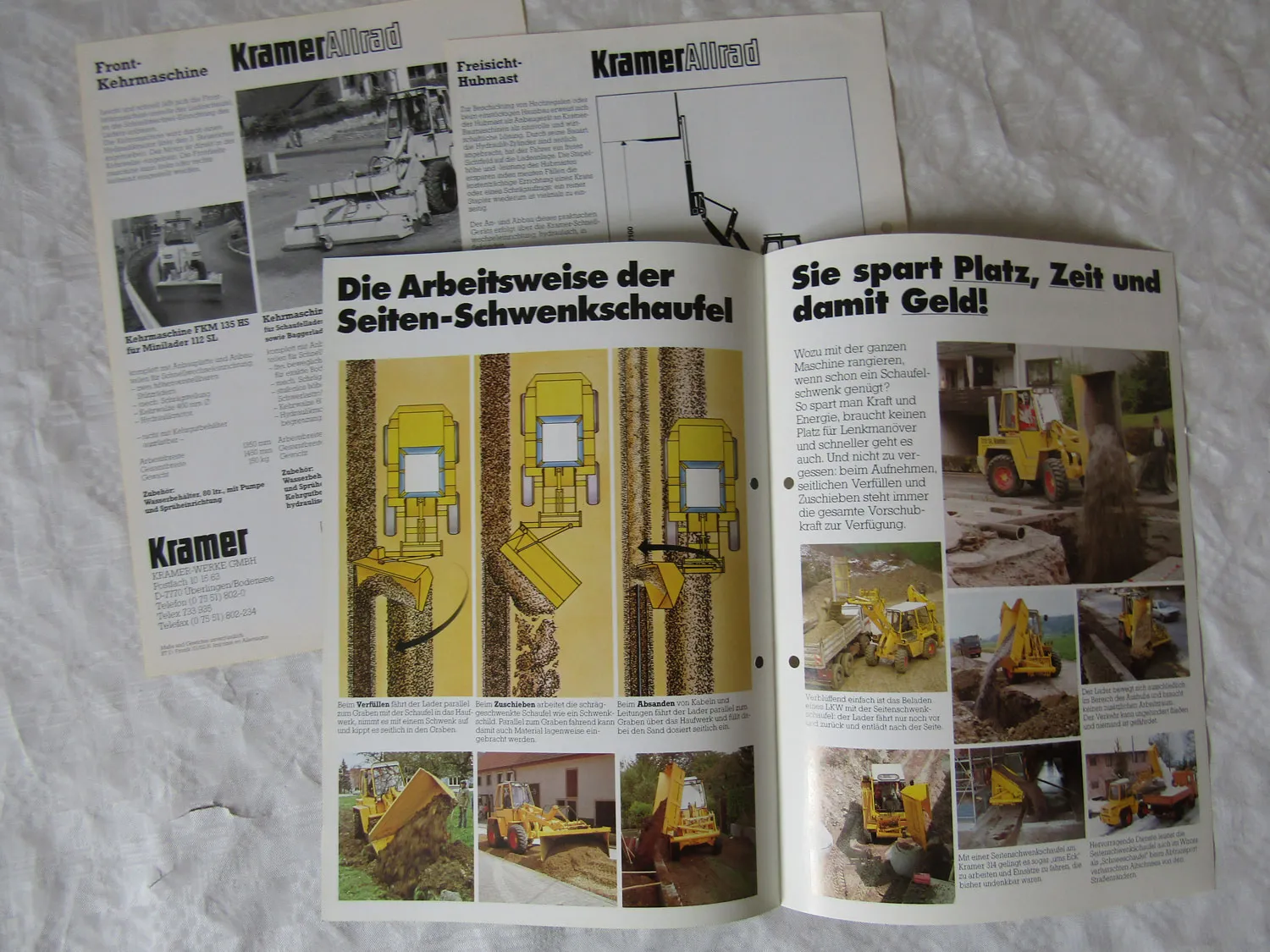 14 Prospekte Kramer Allrad Anbaugeräte Schwenkschaufel Freisichthubmast Kehrmasc