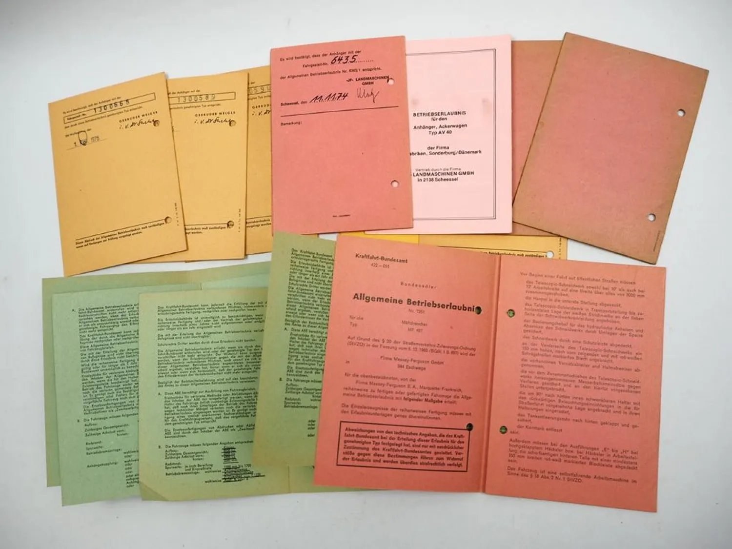 14x Original Betriebserlaubnis Landtechnik Welger Fristein MF JF 1970er Jahre